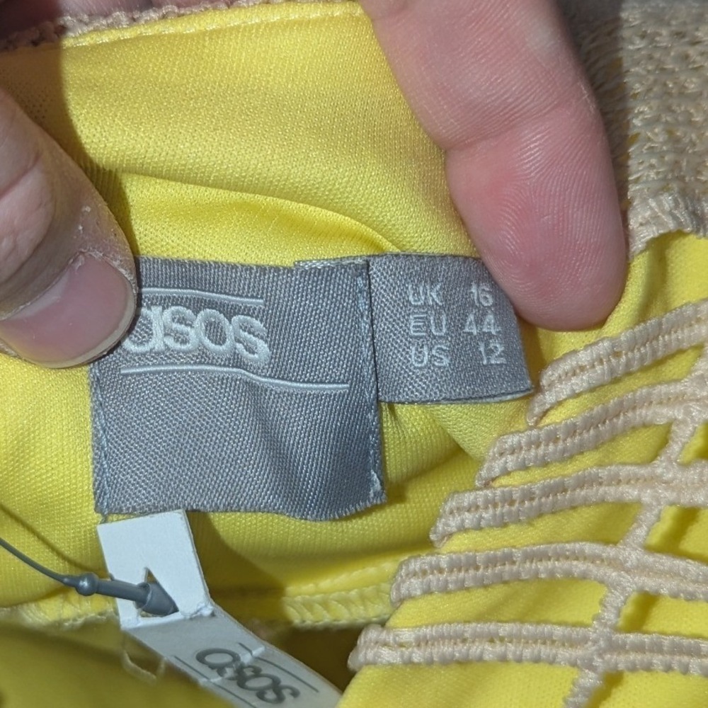 ASOS Tall Lattice Crochet Midi Dress Womens 12 Yellow Beige V-Neck NWT Summer - Picture 6 of 9